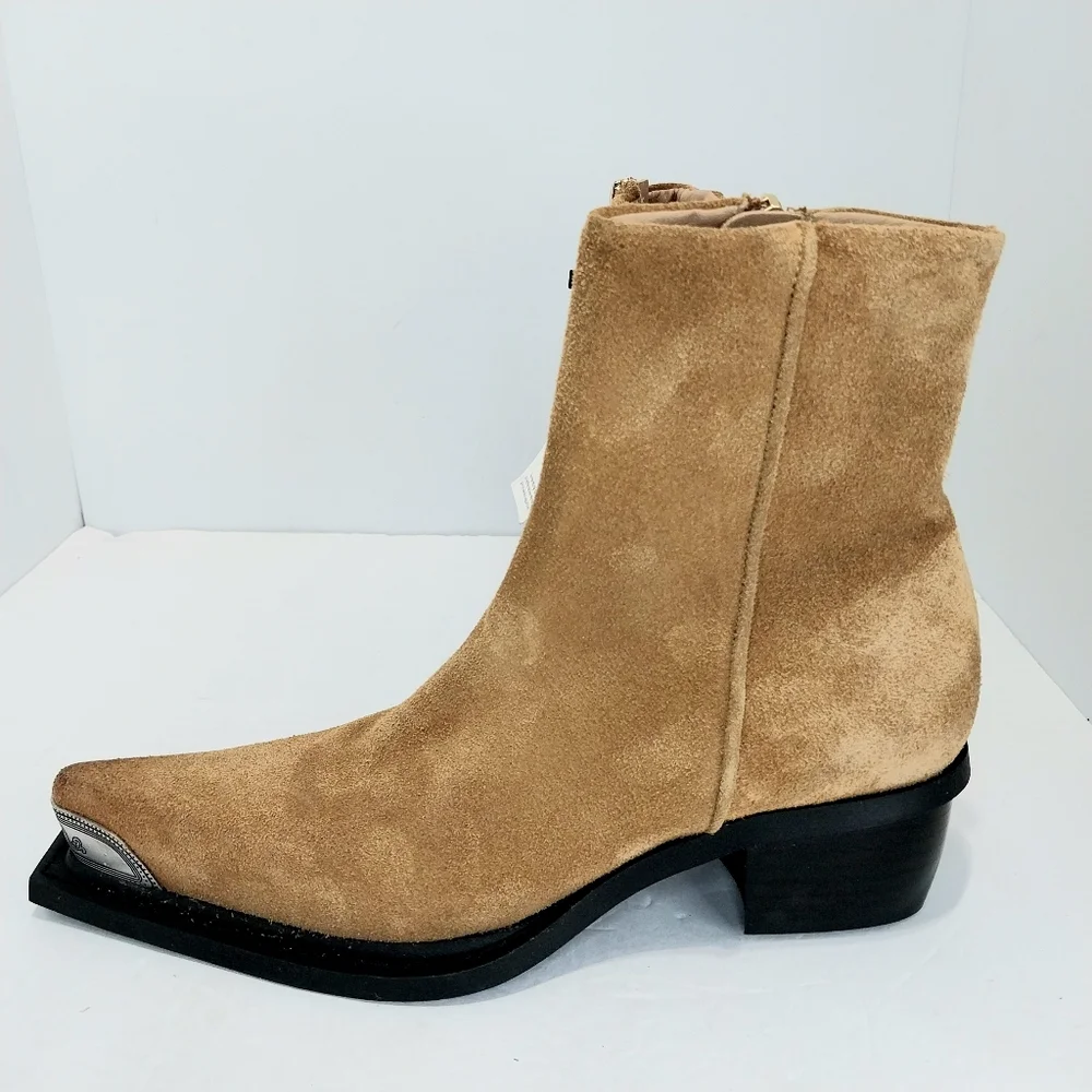 Mango Suede Leather, Distressed, Western Ankle Boots, NWT, Size 38|‎ US 7.5